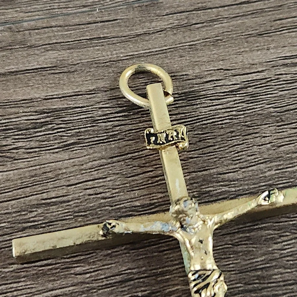 Large Vintage INRI Crucifix Pendant 3.5